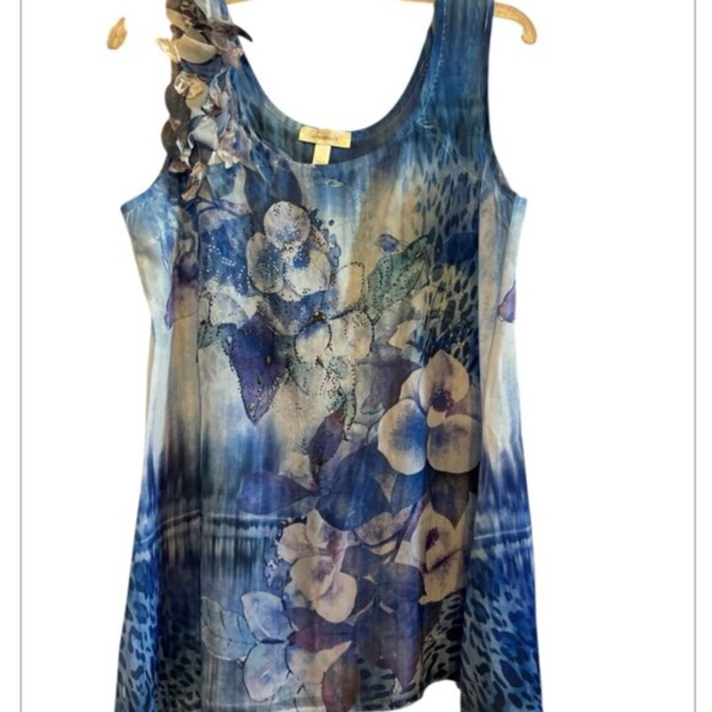 Dressbarn Sheer Blue Rivet Lace Sleeveless Top Casual Office Party Size Large